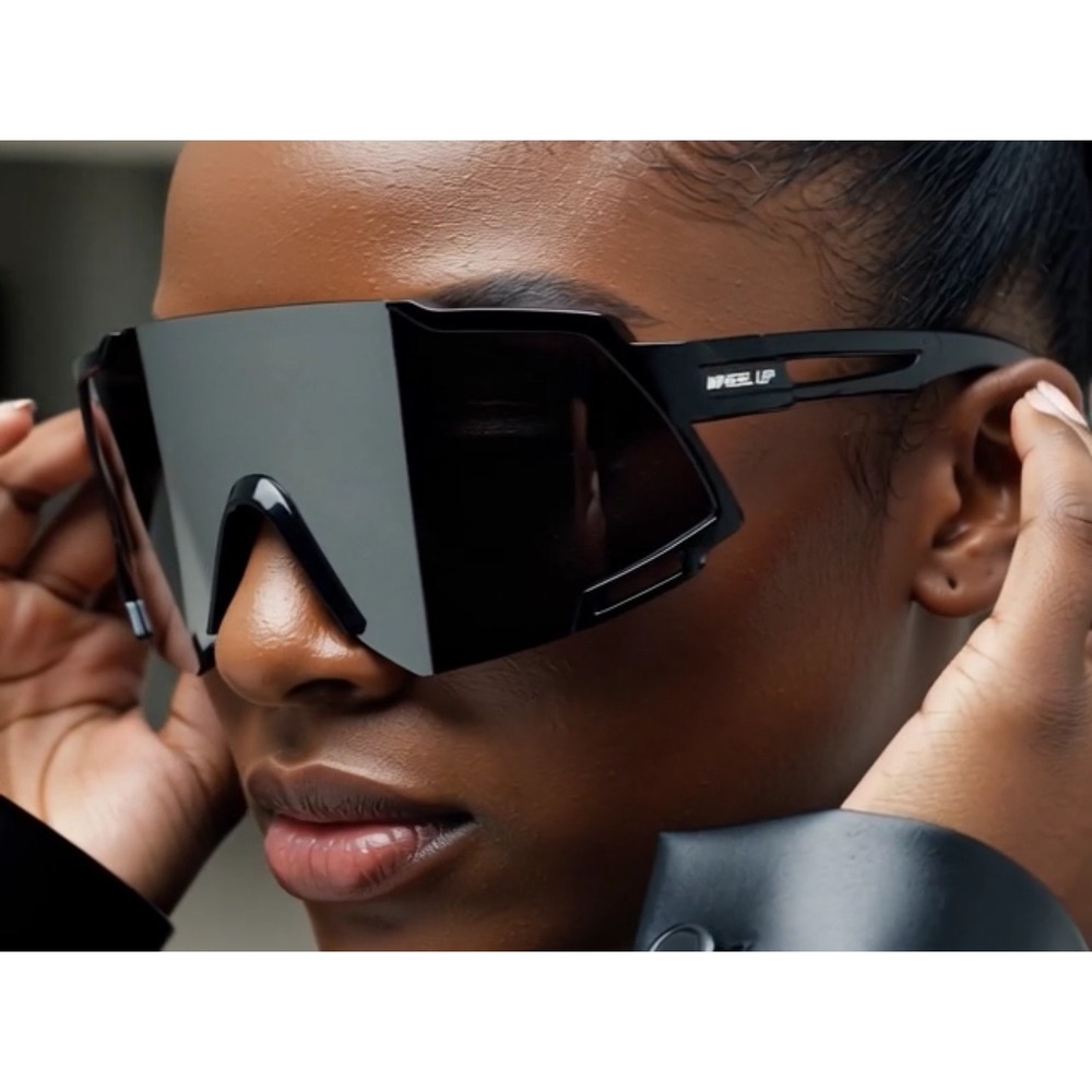Female Sport Sunglasses Oversized Shield Mirrored Lens Black Frame Women Fashion